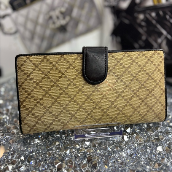 Gucci vintage 1973 Continental wallet Diamante canvas and black leather EUC - Picture 4 of 16